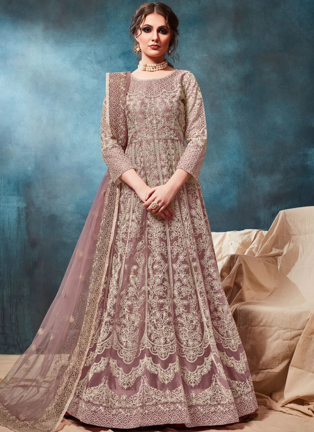 Net Embroidered Designer Anarkali Salwar Suit