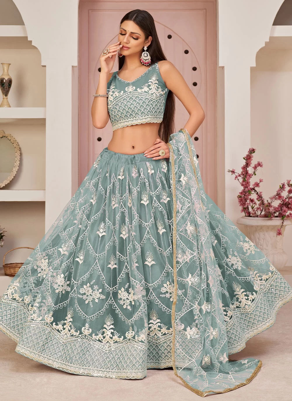 Net Embroidered Trendy Lehenga Choli