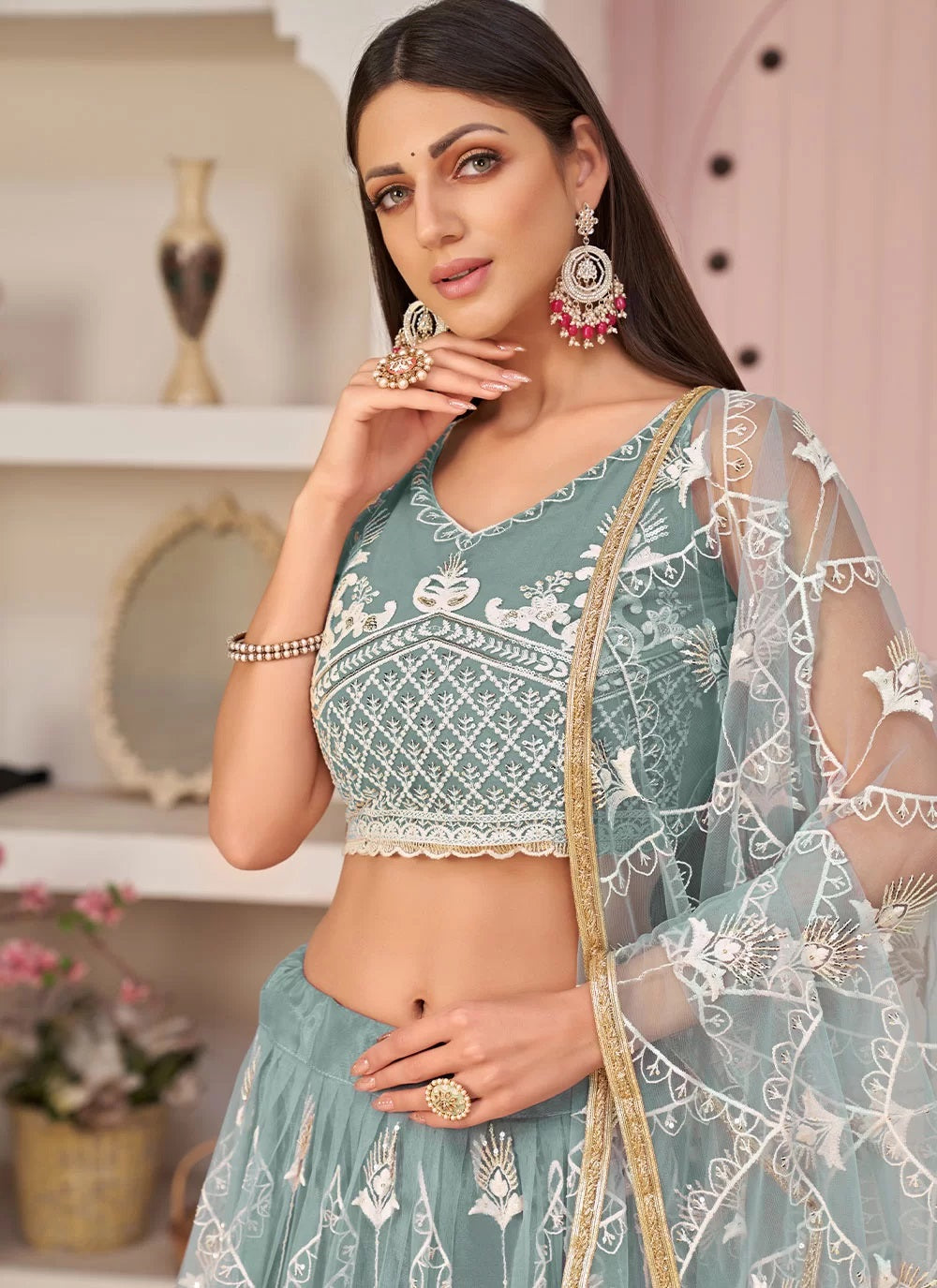 Net Embroidered Trendy Lehenga Choli