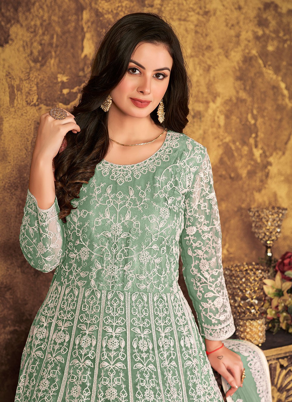 Net Sea Green Trendy Indian Salwar Kameez