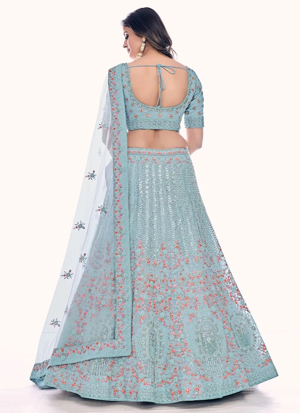 Net Sequins Embroidered Wedding Lehenga Choli