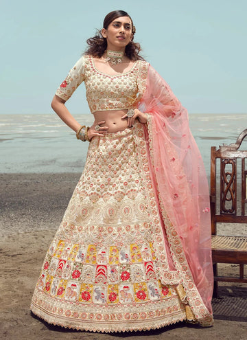 Off White Embroidered A Line Lehenga Choli