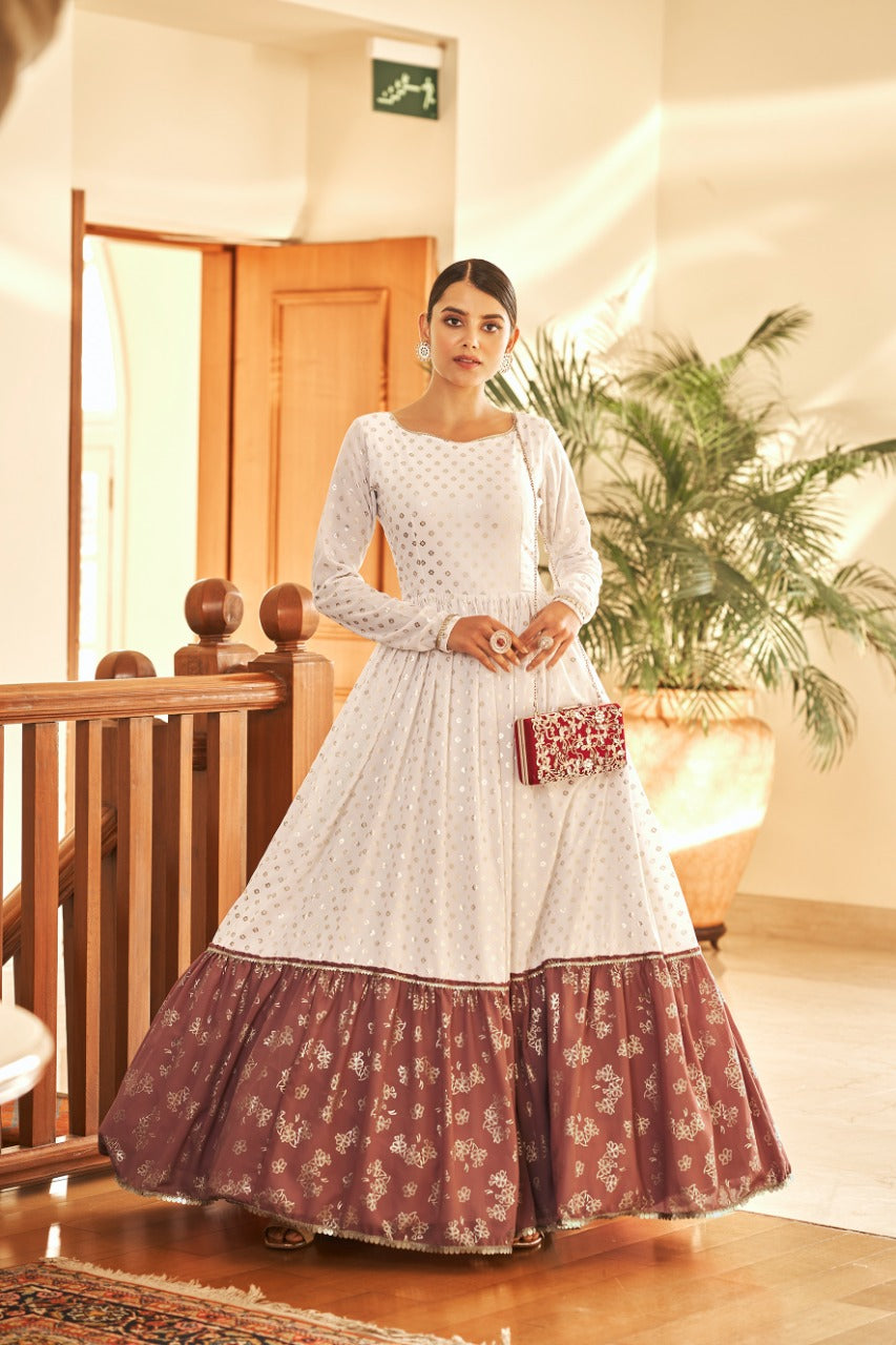 Off White  Faux Georgette Designer Anarkali Gown