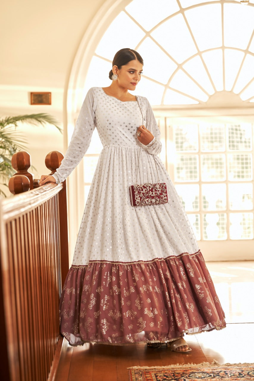 Off White  Faux Georgette Designer Anarkali Gown