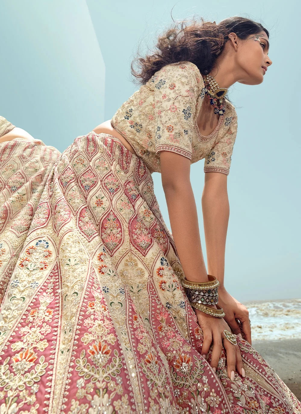 Off White Net Reception Look Lehenga Choli