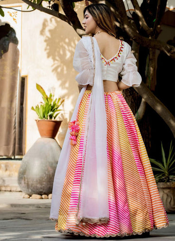 Art Silk Print and Pearl Work Wedding Wear Lehenga