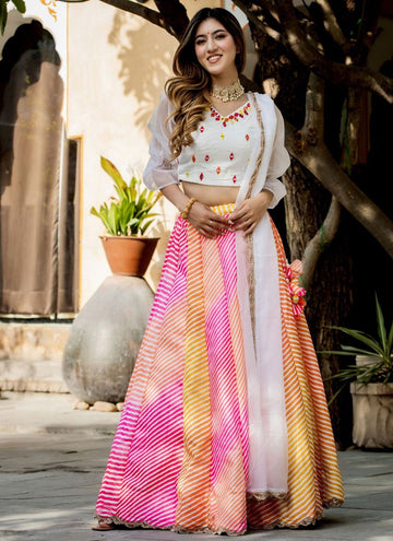 Art Silk Print and Pearl Work Wedding Wear Lehenga