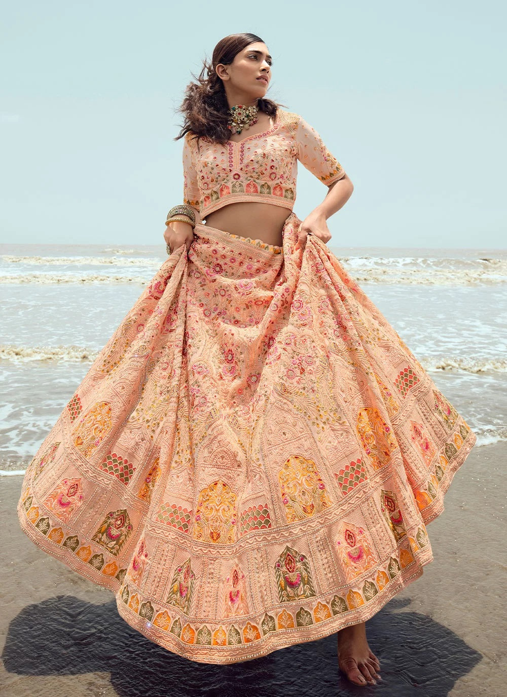 Peach Dori Work Bridal Lehenga Choli