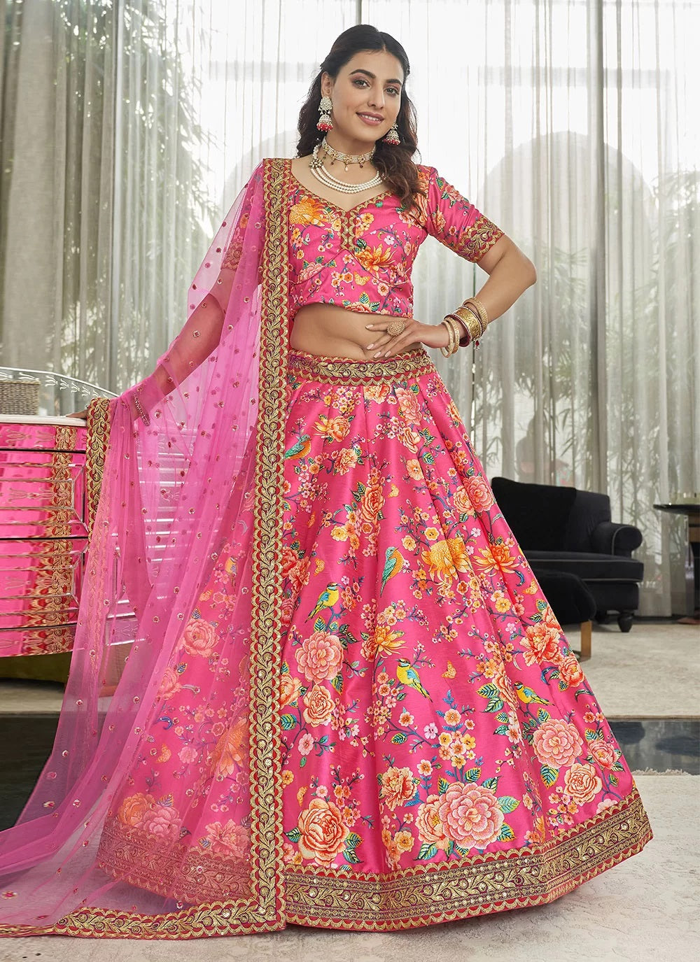 Pink Art Silk Dori Work Lehenga Choli