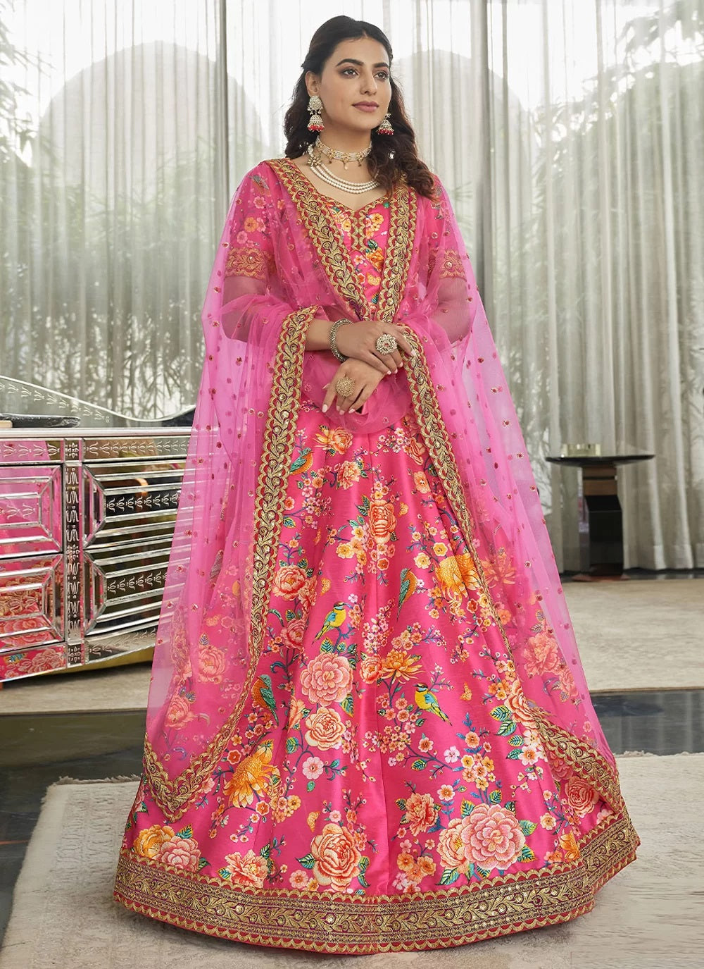 Pink Art Silk Dori Work Lehenga Choli