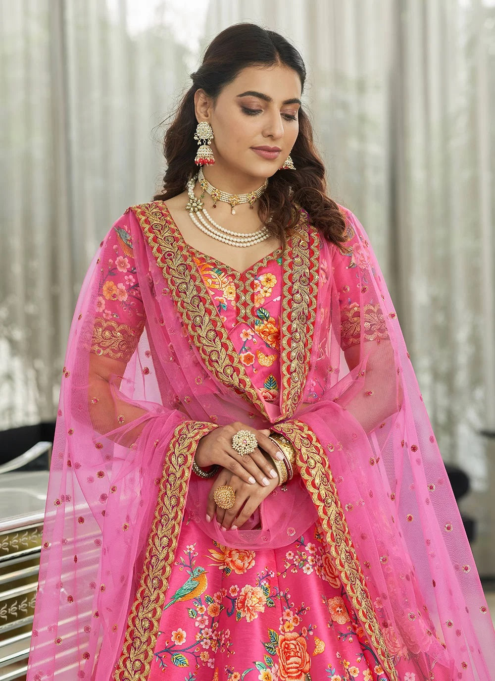 Pink Art Silk Dori Work Lehenga Choli