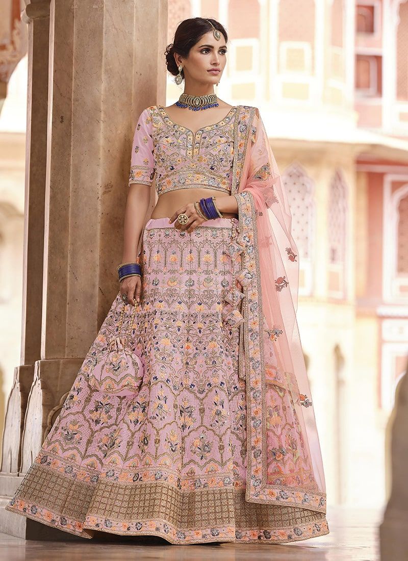 Pink Color Crepe Material Dori And Sequins Work Lehenga With Net Dupatta