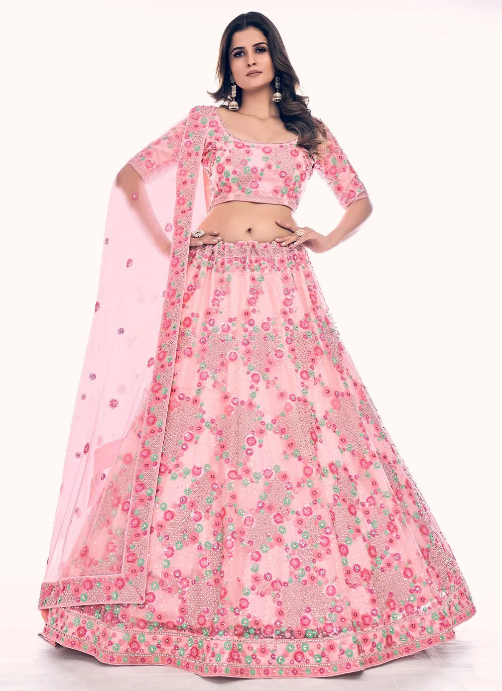 Pink Color Embroidered Indian Wedding Lehenga Choli