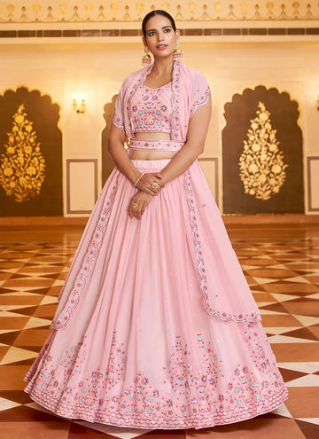 Pink Color Georgette Partywear Lehenga Choli