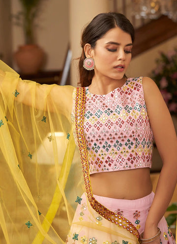 Pink Color Thread Embroidery And Gota Patti Work Heavy lehenga