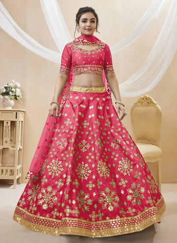 Pink Embroidered Art Silk Wedding Lehenga Choli