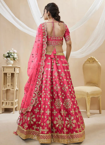 Pink Embroidered Art Silk Wedding Lehenga Choli