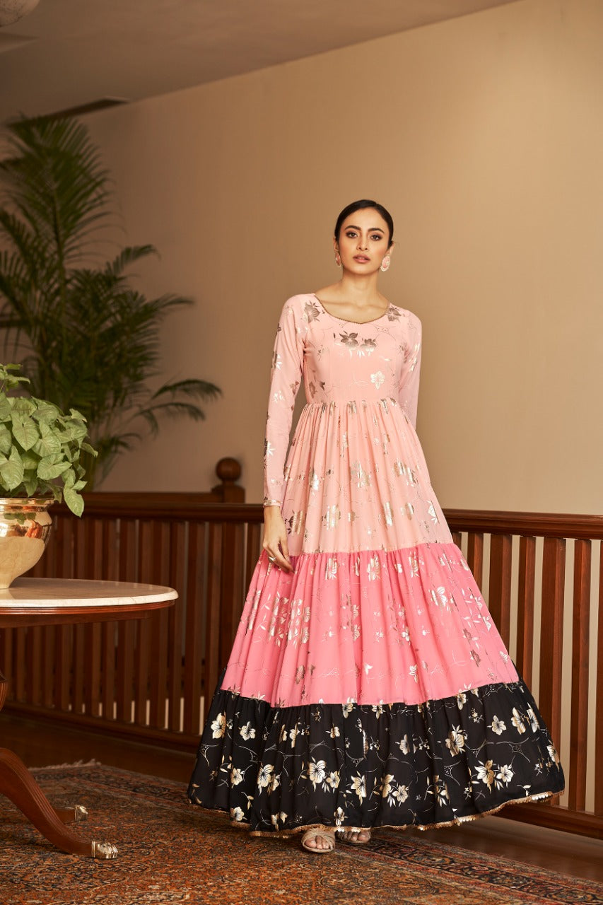 Pink Faux Georgette Party Wear Gown