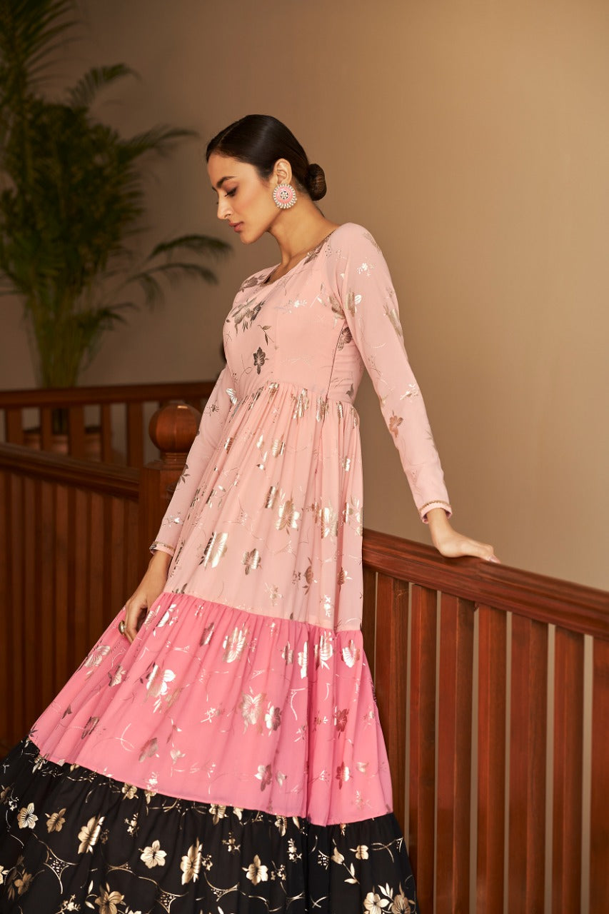 Pink Faux Georgette Party Wear Gown