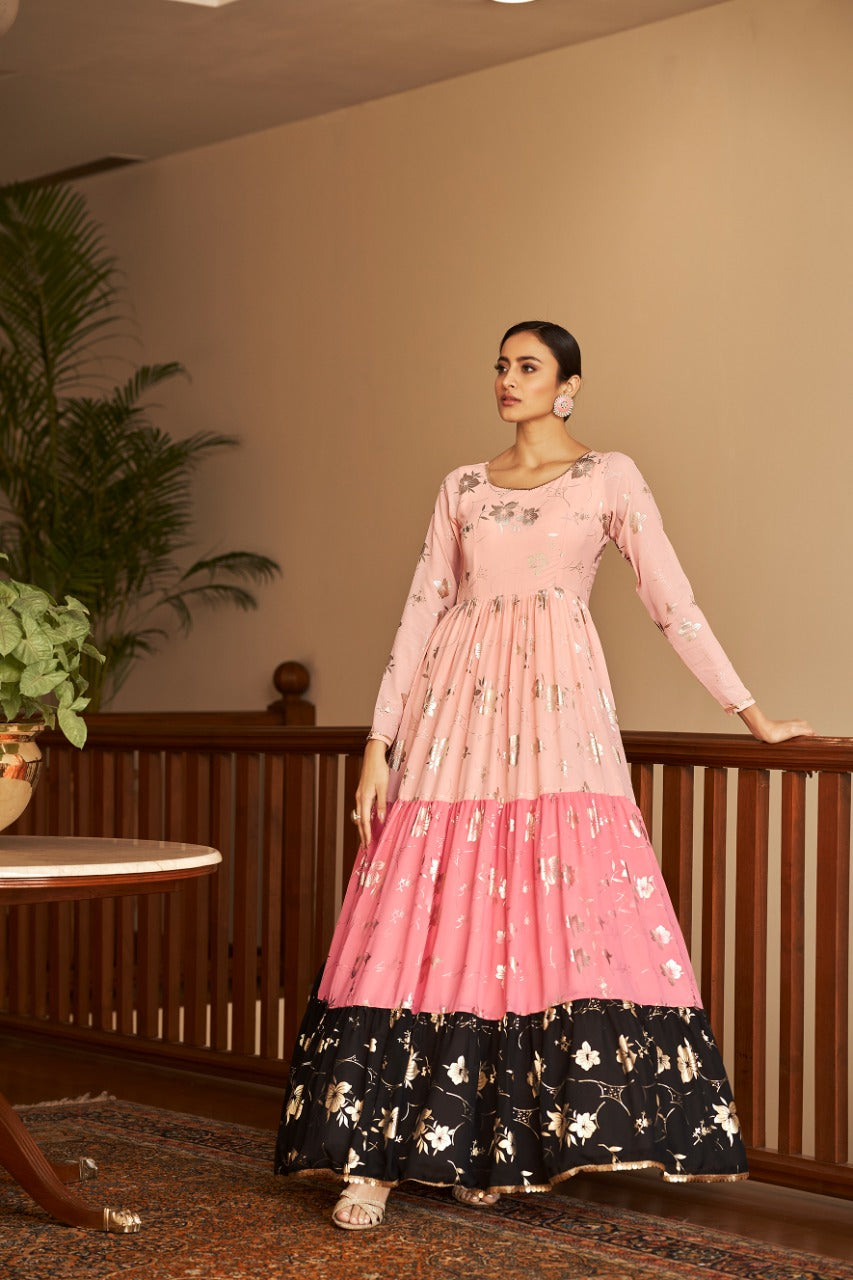 Pink Faux Georgette Party Wear Gown