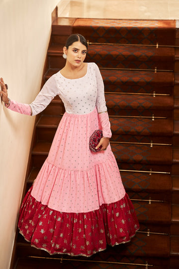 Pink Foil Printed Faux Georgette Semi Stitched Gown