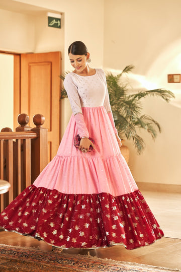 Pink Foil Printed Faux Georgette Semi Stitched Gown