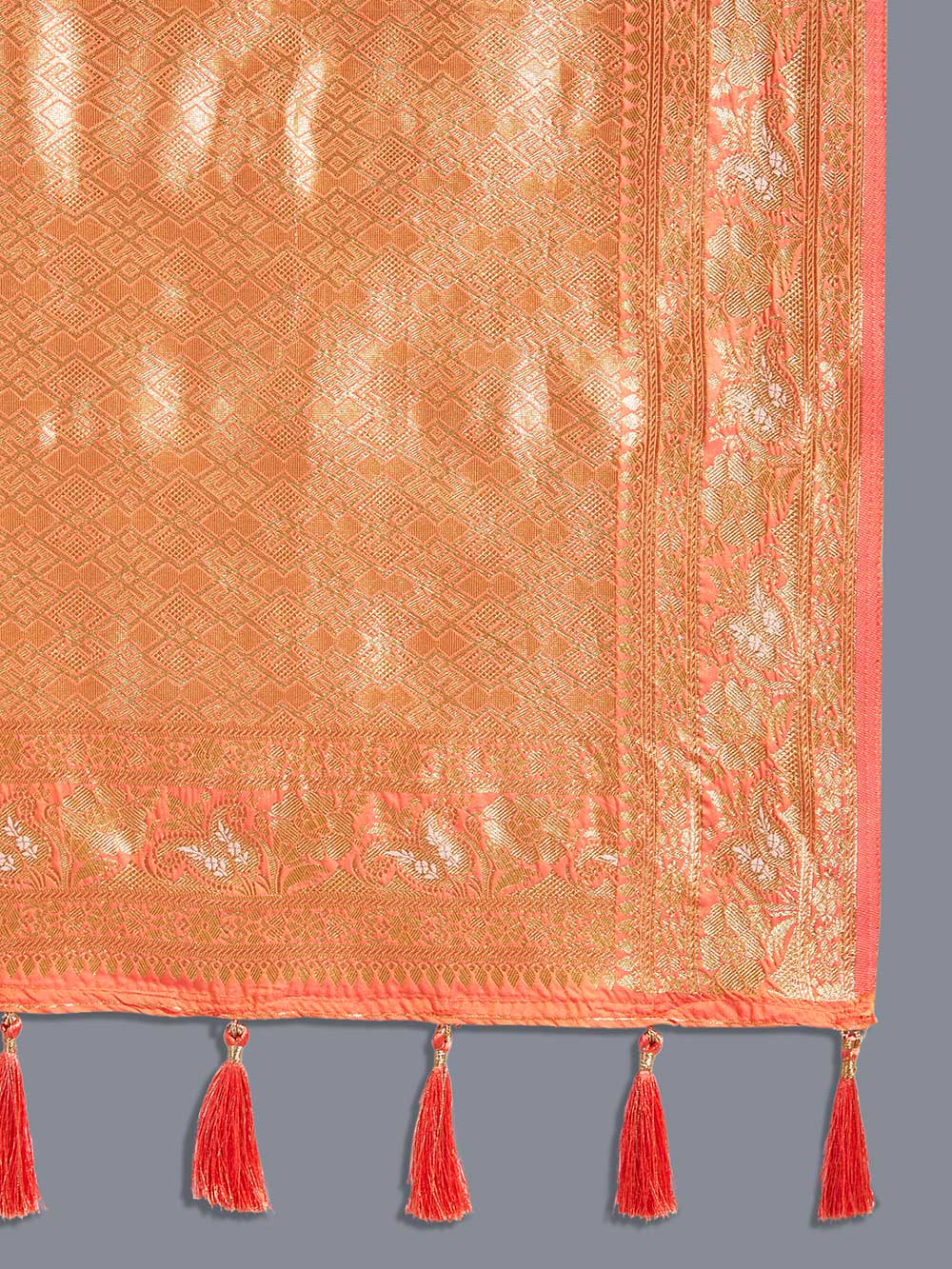 Pink & Golden Satin Paisley Zari Woven Banarasi Saree