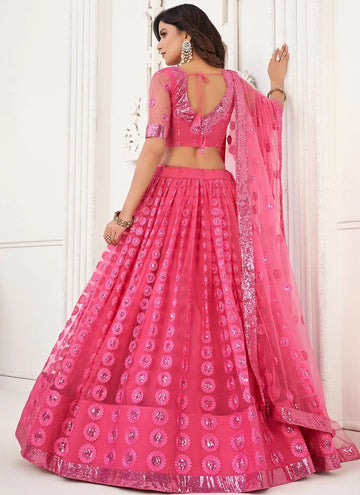 Pink Net Embroidered, Sequins And Thread Work Lehenga Choli