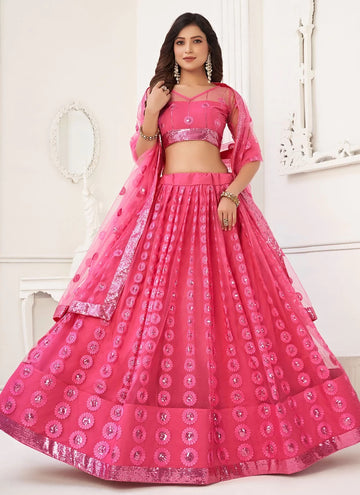 Pink Net Embroidered, Sequins And Thread Work Lehenga Choli