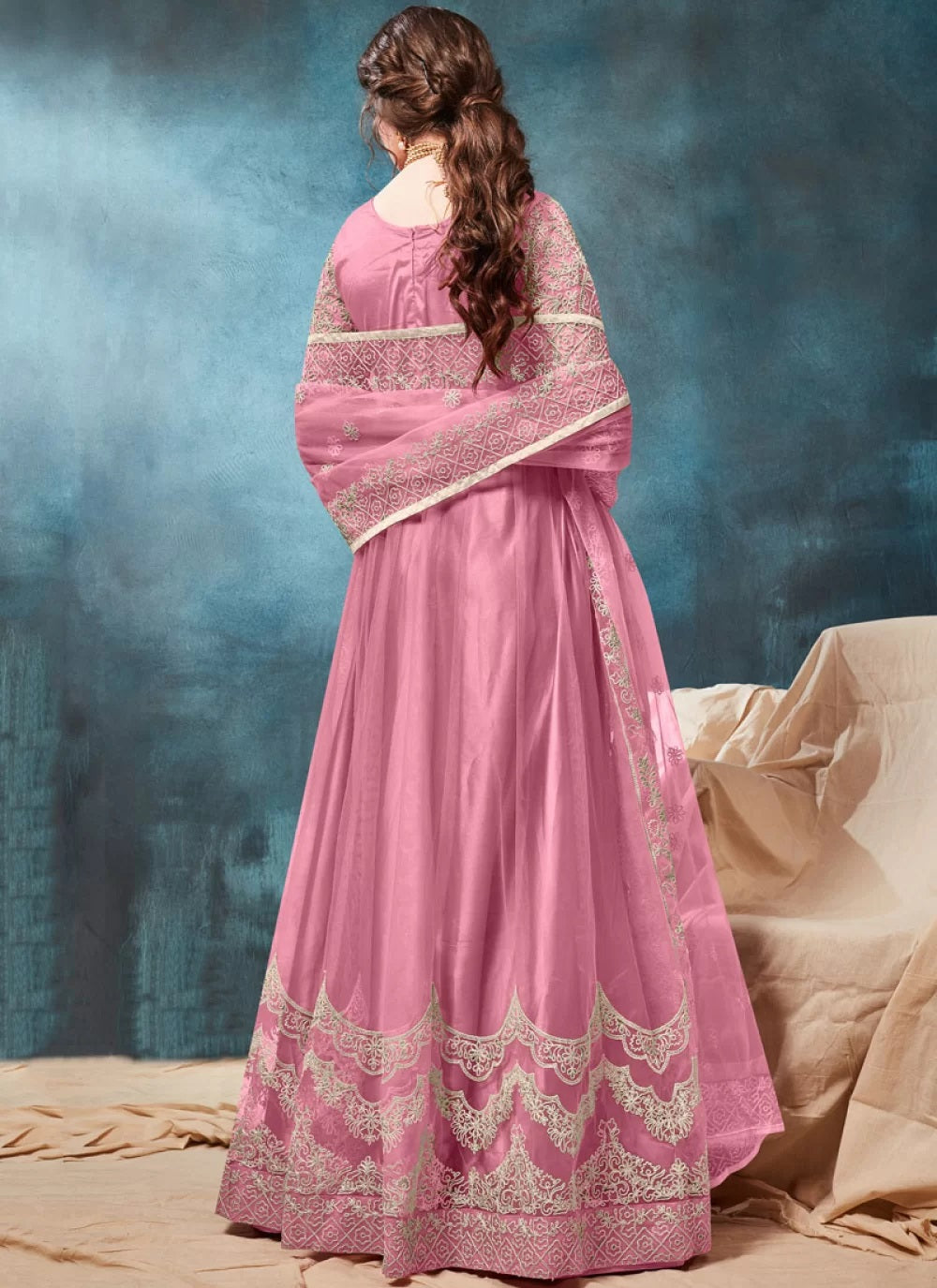 Pink Net Party Wear Anarkali Salwar Kameez