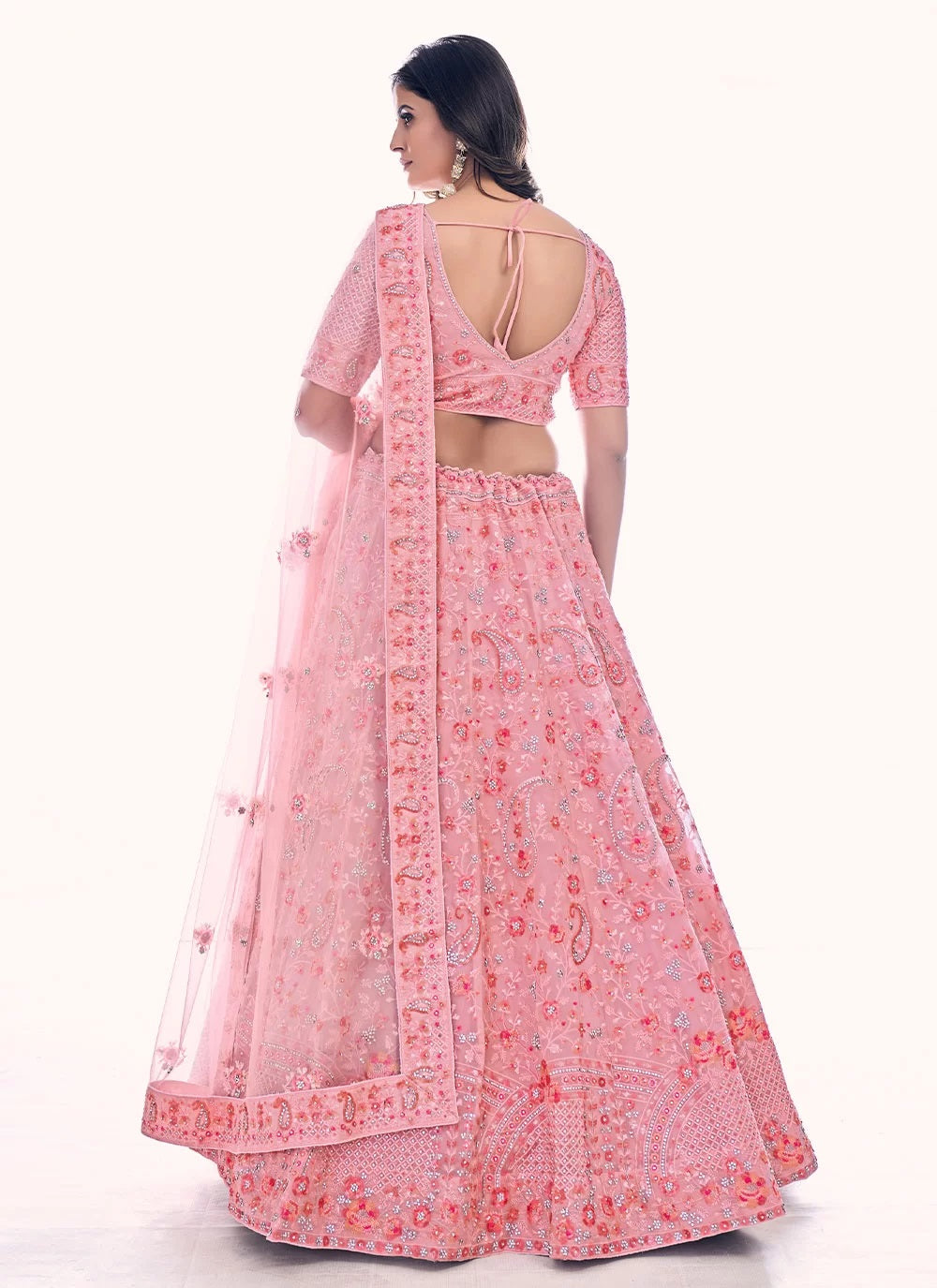 Pink Sequins Embroidered Net Lehenga