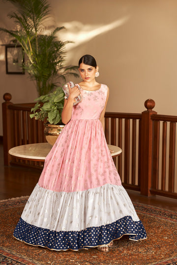 Pink Sleeveless Faux Georgette Designer Gown