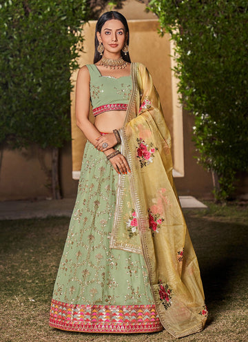 Pista Georgette Sequins and Digital Printed Party Lehenga