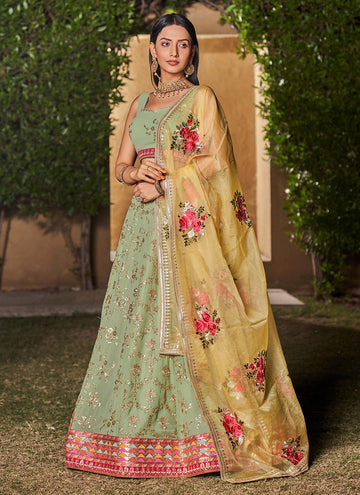 Pista Georgette Sequins and Digital Printed Party Lehenga