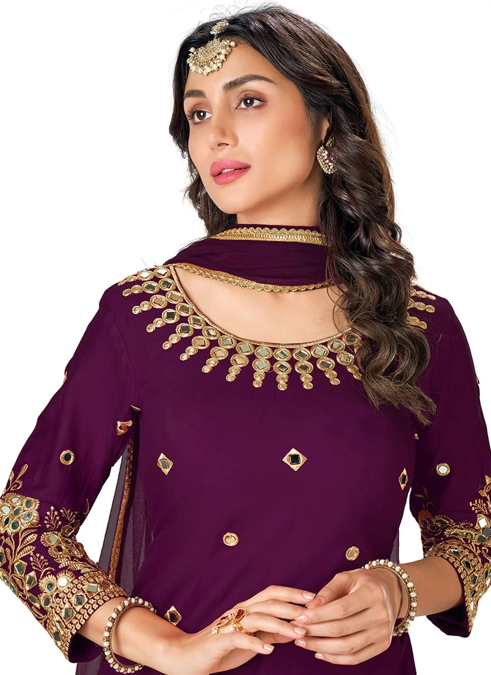 Purple Embroidered Silk Punjabi Salwar Suit