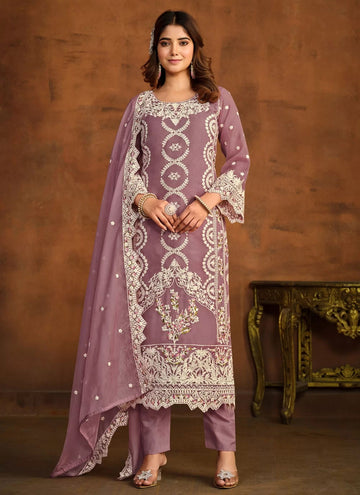 Purple Organza Indian Embroidered Work Salwar Suit