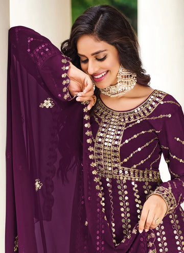 Purple Sequins Georgette Indian Anarkali Dress