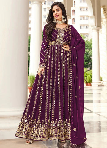 Purple Sequins Georgette Indian Anarkali Dress