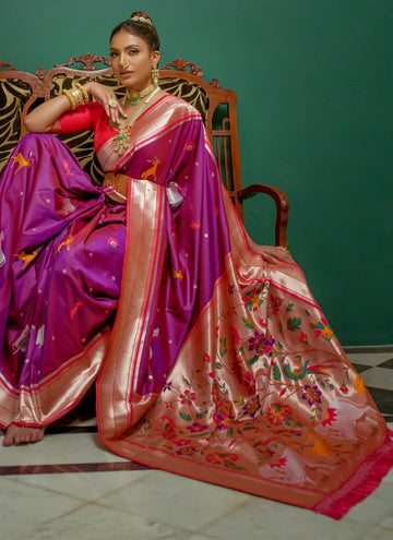 Purple Soft Paithani Silk indian Saree