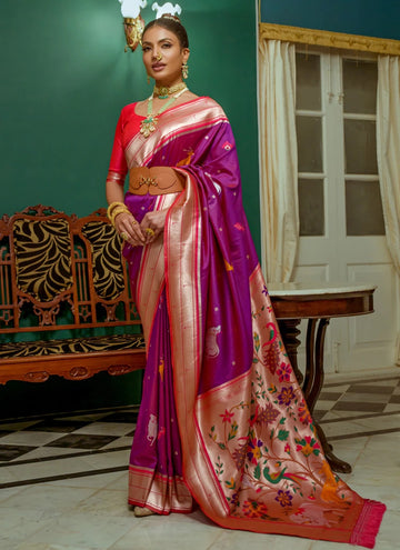Purple Soft Paithani Silk indian Saree