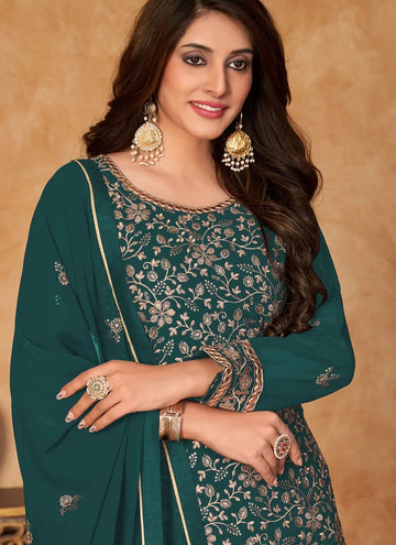Rama Embroidered Faux Georgette Indian Sharara Salwar Suit