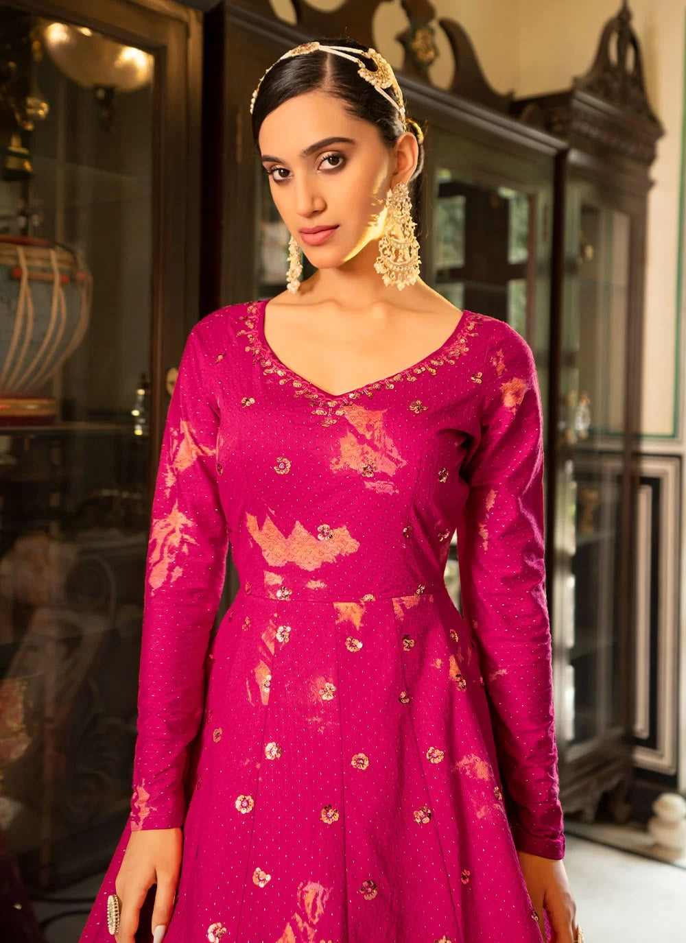 Rani Color Embroidered Cotton Party Wear Gown