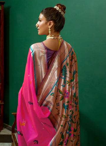 Rani Color Indian saree In Soft Paithani Silk