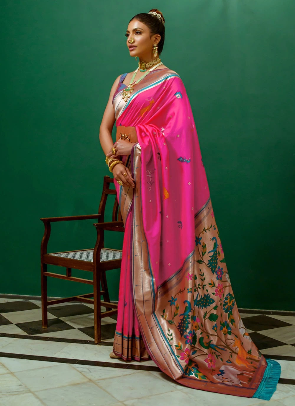 Rani Color Indian saree In Soft Paithani Silk