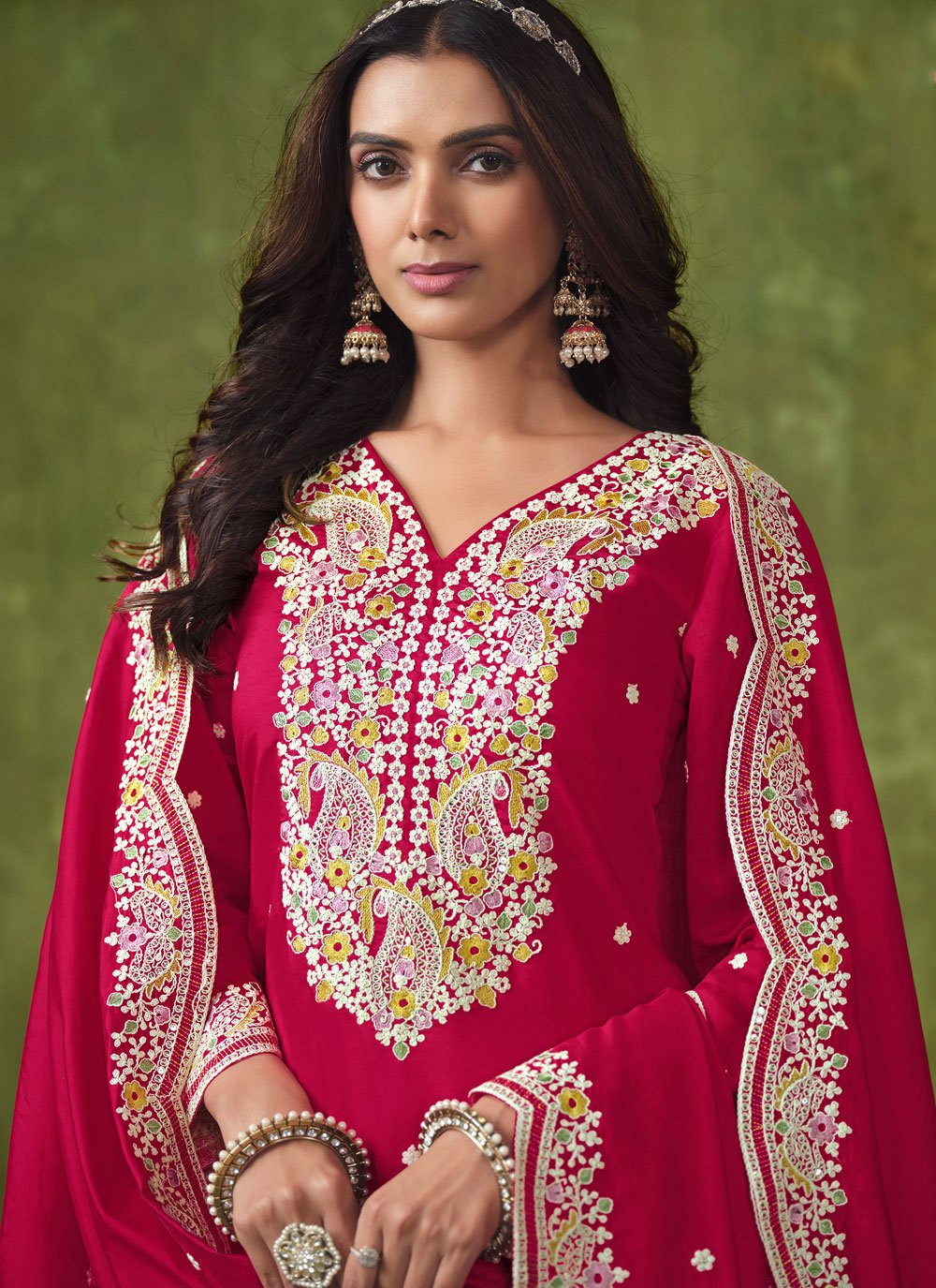 Rani Silk Embroidered Indian Suit