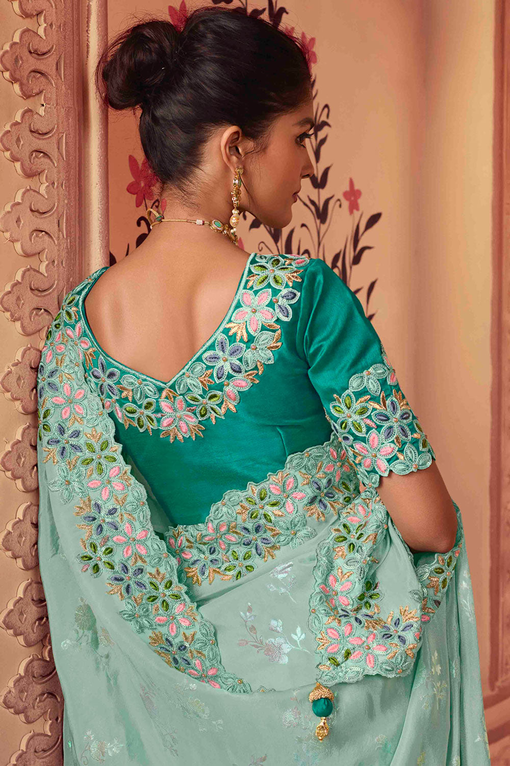 Resham and Zari Embroidered Viscose Saree with Banglory Silk Blouse