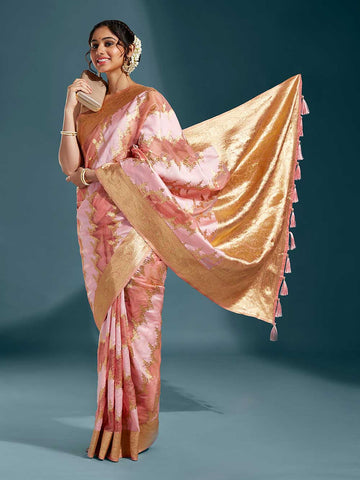 Rose Gold Paisley Zari Woven Banarasi Saree