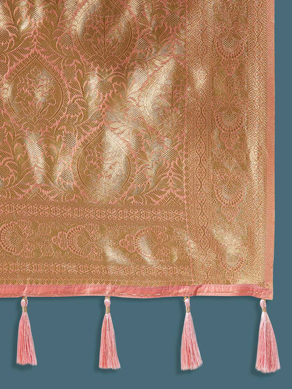 Rose Gold Paisley Zari Woven Banarasi Saree