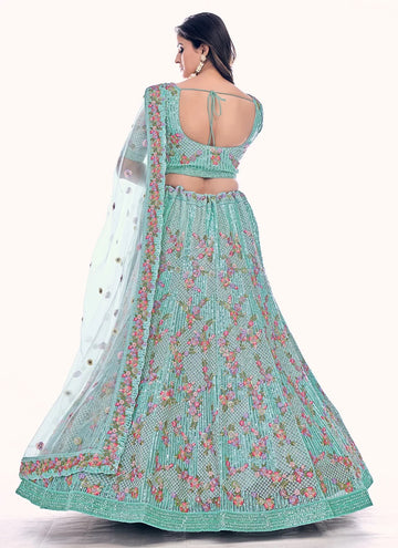 Sea Green Embroidered A Line Indian Wedding Lehenga
