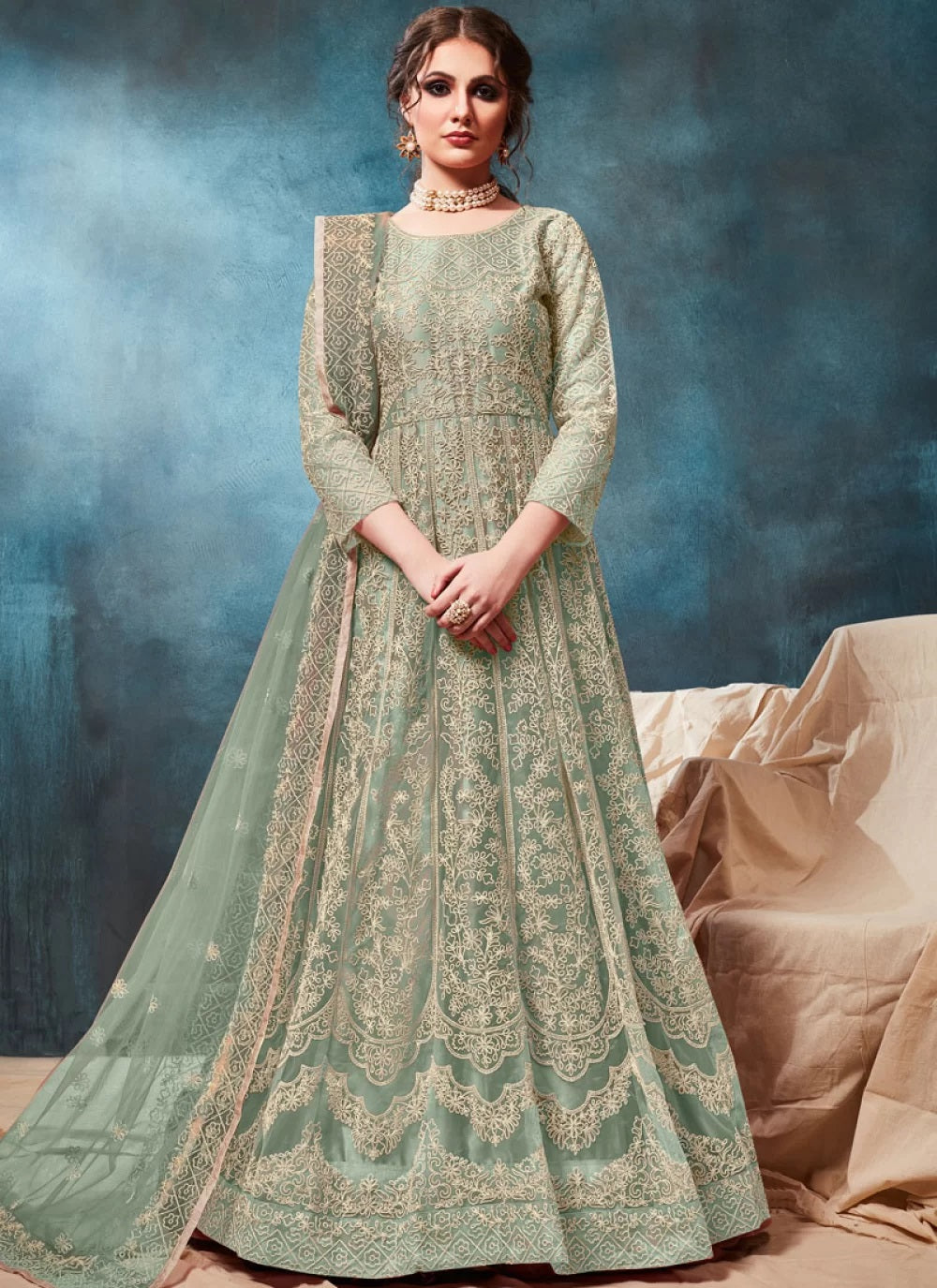 Sea Green Embroidered Anarkali Salwar Kameez